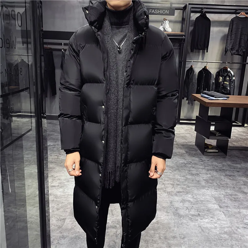 Men's Winter Large 5XL Jacket Mid Length Down Cotton Coat 2024 Fashion Brand Clothing Hooded High Quality Windproof Casual Parka