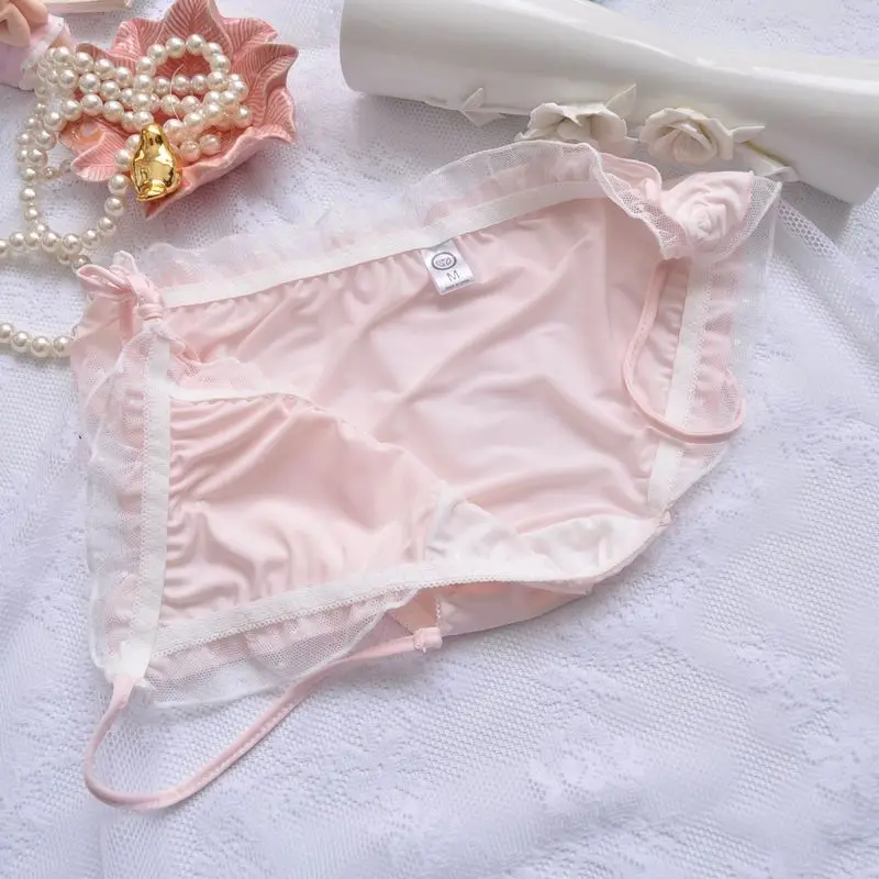 Japanese Princess Style Satin Ruffles Lacing Cute Lovely Sweety Bow Underwear High Elasticity Breathable Lolita Panties Breifs