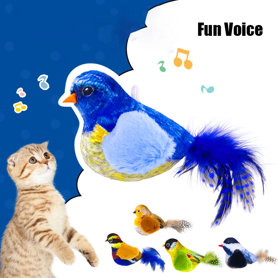 Pet simulation calling bird plush sound hanging cat toy feather bird cat self fun to relieve boredom