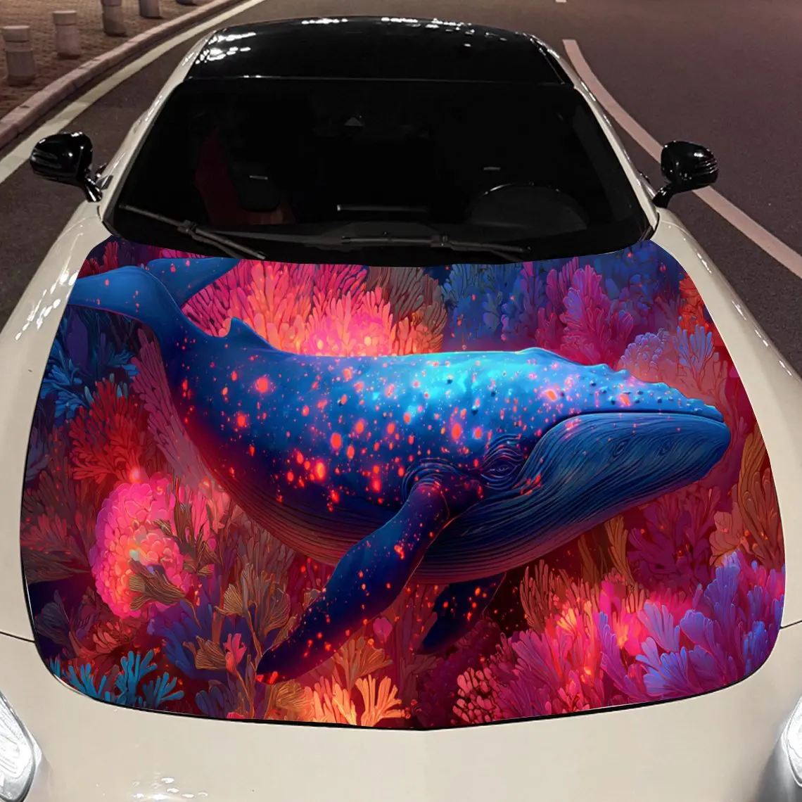 

Colorful Coral - Whale Car Hood Stickers - Self-Adhesive, Waterproof and Durable Vinyl Wrap, Decorate And Protect Your Car, Fit
