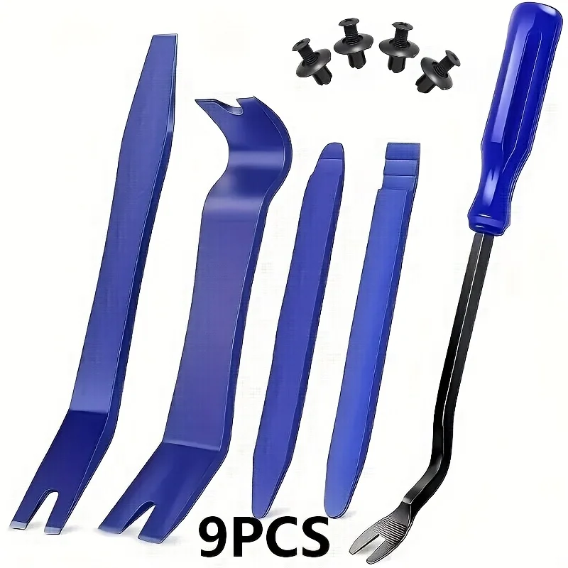8/9pcs Scratch Resistant Car Interior Trim Pry Tool Kit With Retaining Clips For Door Panel Center Console Fastener Repair Work