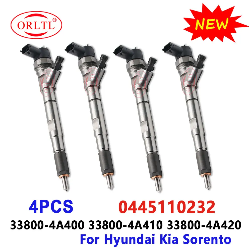 4PCS 0445110232 New 0445 110 232 Diesel Injector 338004A410 33800-4A410 for Kia Sorento 2.5d 338004A400 Nozzle 0 445 110 232