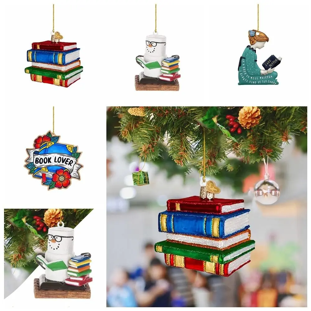 Ciondolo appeso albero di natale acrilico dipinto creativo libro di natale fai da te ornamenti a goccia lettore fatto a mano ornamento libro macchia