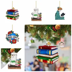 Ciondolo appeso albero di natale acrilico dipinto creativo libro di natale fai da te ornamenti a goccia lettore fatto a mano ornamento libro macchia capodanno