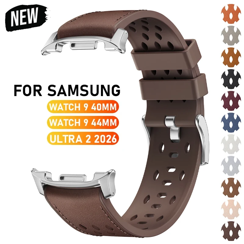 Leather + Silicone Strap For Samsung Galaxy Watch Ultra2 2026 47mm Watchband For Galaxy Watch 9/8/8 Classic Bracelet Correa