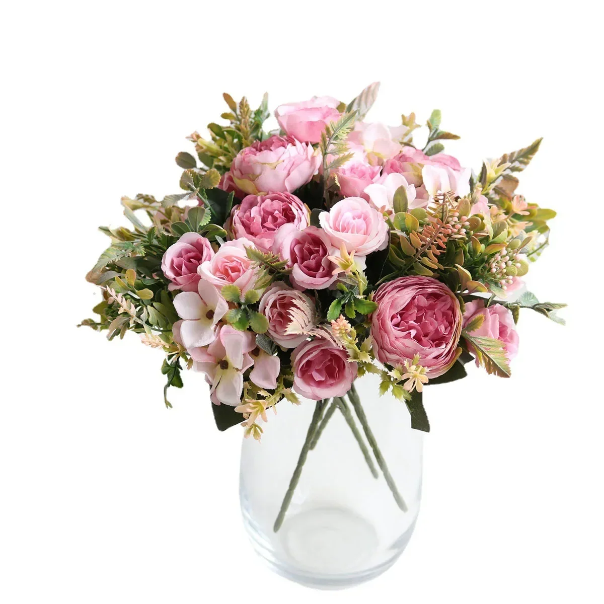 

Retro Silk Red Artificial Rose Flowers DIY Autumn Wedding Home Decoration Fake Peony Hydrangea Bride Bouquet