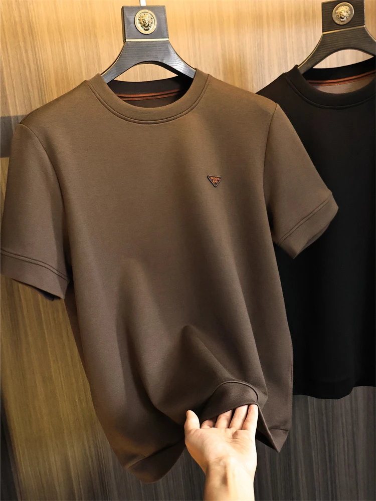 

Men's Thickened Knitted Short Sleeve T-Shirt Wool Blend Fashion Urban Style round Neck Basic Color Second Layer Skin