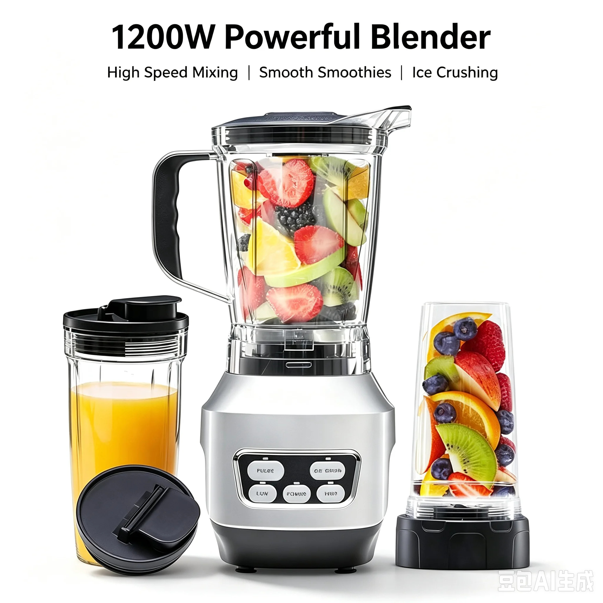 1200W Countertop Blender, 1.5L Multi-Functional High Speed Blender with 2 Portable Travel Cups, Ice Crushing Smoothie Maker for Shakes, Frozen Drinks & Food Prep