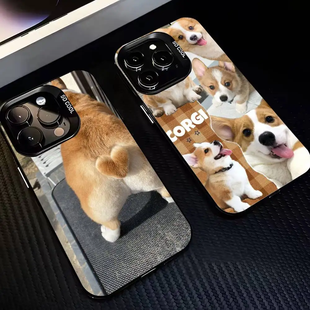 

Cute Corgi puppy Phone Case For iPhone 16,15,14,13,12,11,Pro,MAX Gray Matte Silicone Black Cover