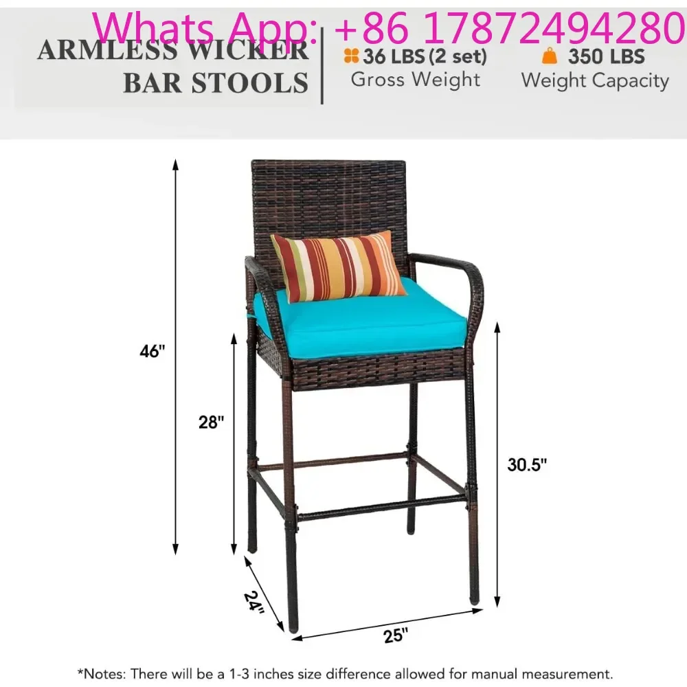 Patio Counter Height Pub Chair with Arms, High Top Rattan Barstool