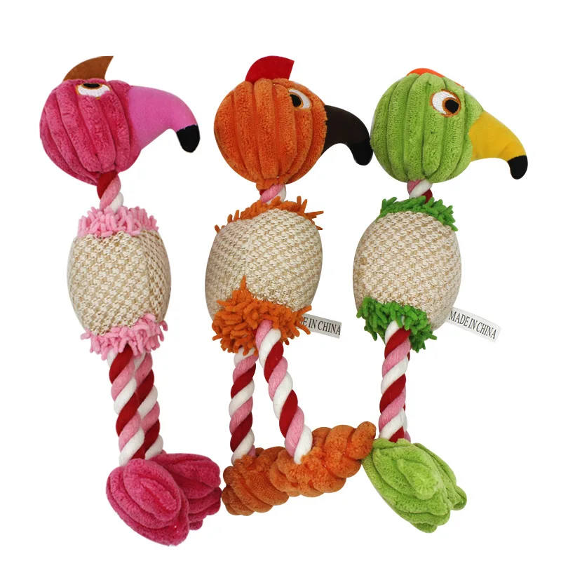 Tri color cotton rope pet toy, bird plush, bite resistant, teeth grinding, and sound producing pet toy, dog toy