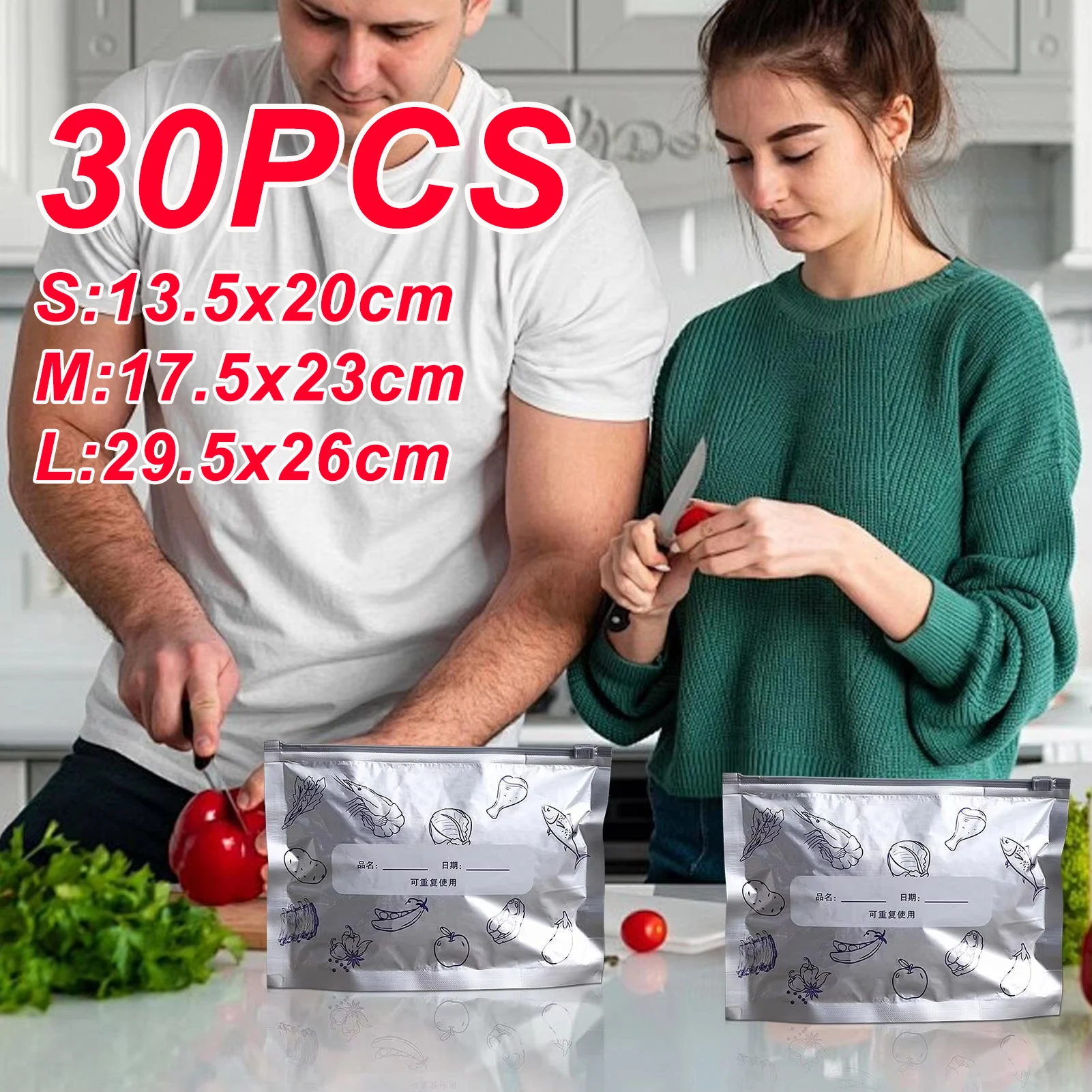 

Reusable Food Bags Reusable Storage Bags Slider Pockets 30 Pieces Leakproof Containers Aluminum Foil Pouches Baggies For Kitchen