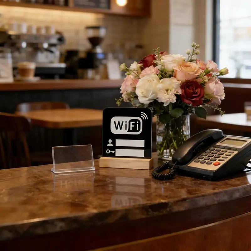 1/2 Panneaux de signalisation WiFi en acrylique effet miroir pour lieux publics, maisons et commerces, avec écriture manuscrite pour compte et mot de passe