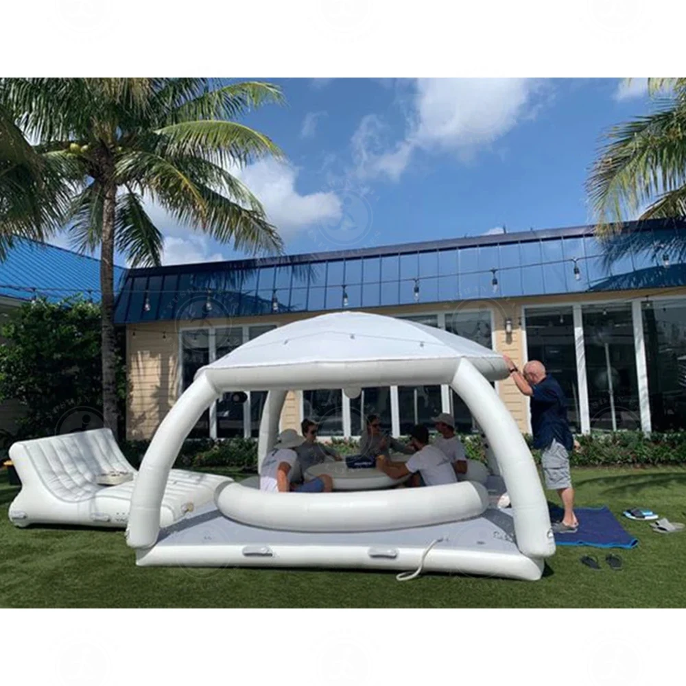 New Product Family Pontoon Bana Deck Water Leisure Island Drifts Dock Inflatable Floating Platform Aqua Party Mat With Tent