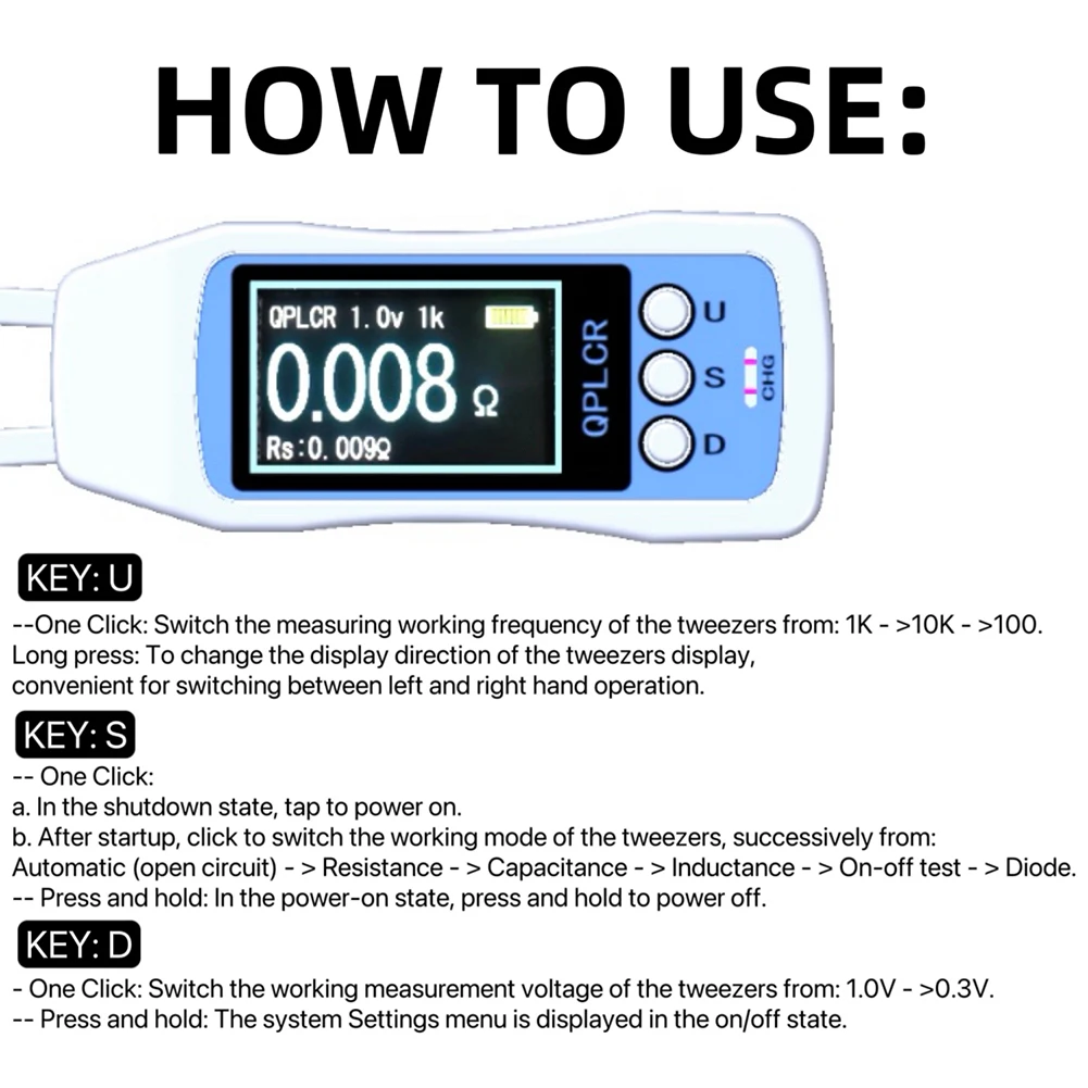 LCR Bridge Meter Digital Display Handheld Smart SMD Tweezers Tweezer Tester Capacitance Inductance Resistance Tester