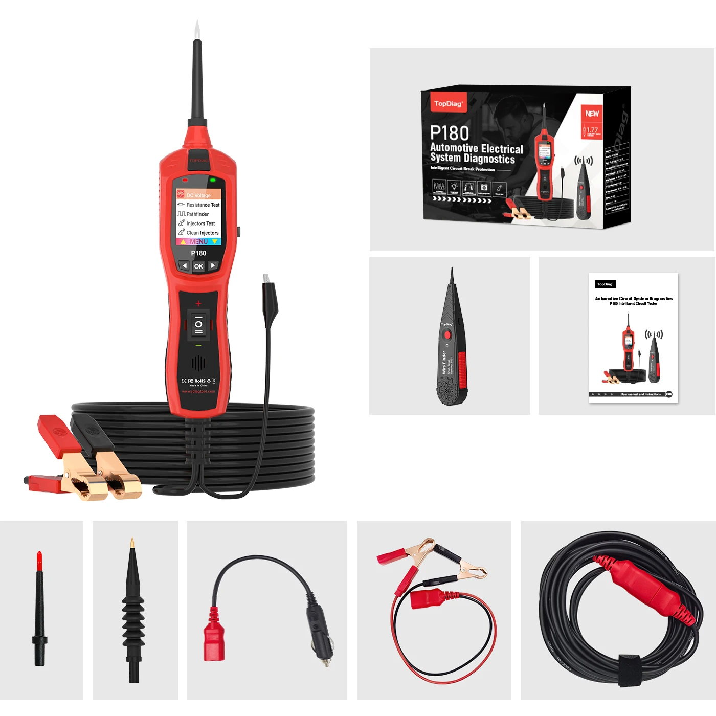 

Диагностический тестер JDiag P180 6-30В: Комплект для диагностики электрических систем, поиска обрывов, проверки аккумуляторов и обнаружения неисправностей