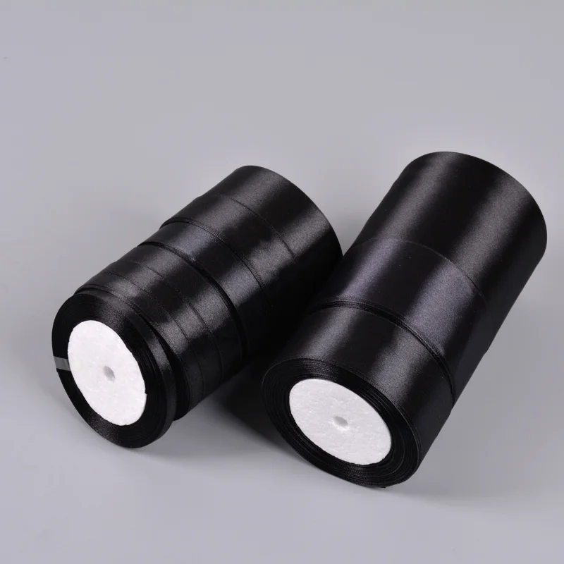 6-10-12-15-20-25-30-40-50-80 mm schwarze Satinbänder Weihnachten Hochzeit Geburtstag Party Geschenkverpackung Seidenbänder DIY Zubehör Schleife – Detail 3
