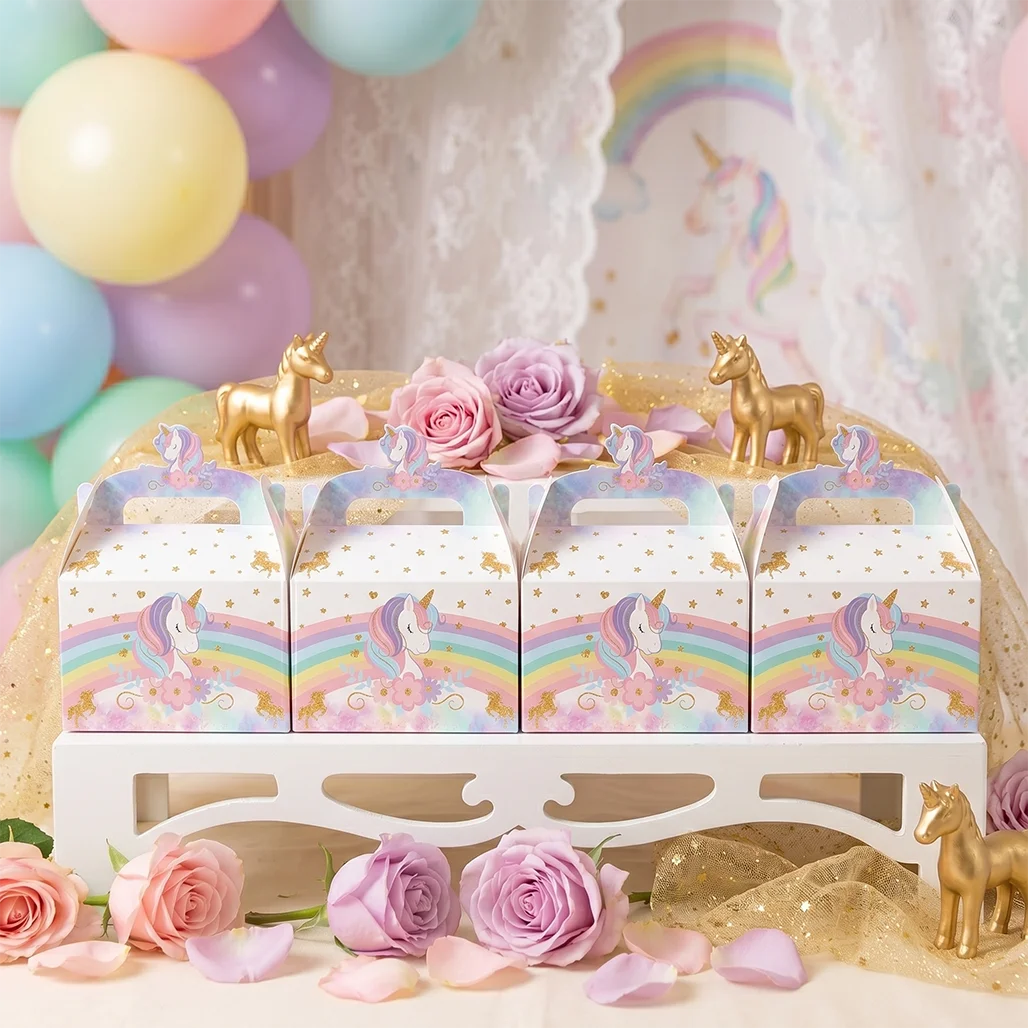8Pcs Magical Unicorn Gift Boxes Pink Rainbow Candy Box Kids Birthday Party Decorations Girl Baby Shower Favor Treat Goodie Bag view 2