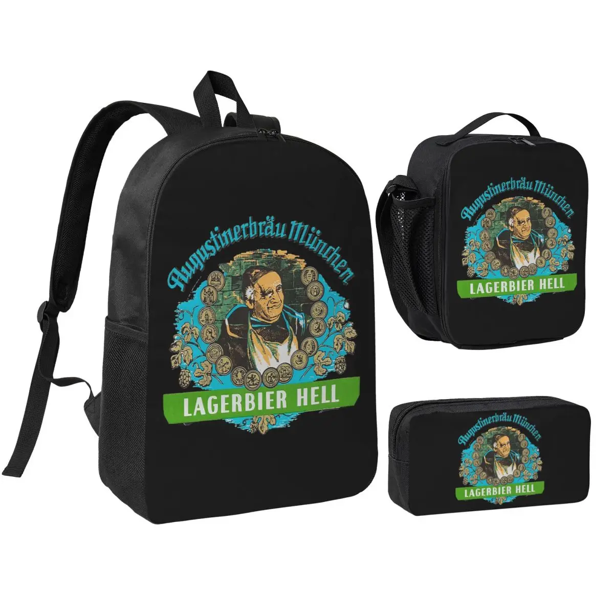 Augustiner Munich Beer...Lagerbier Hell Classic Backpack BookBag School Bag Computer Shoulder Bags 3ps Lunch Bag Pencil Case