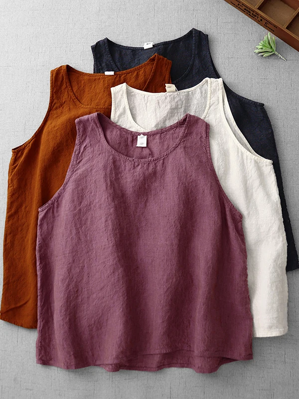 

Summer Thin Large Size Casual Linen Sleeveless Vest Pure Color Hoodie Women's Top Commute Style Shape Sandglass Shape P...