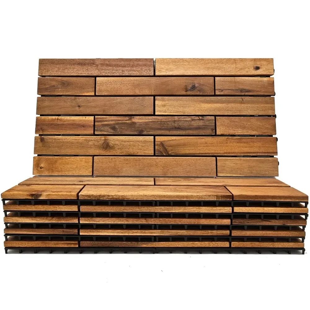 

Interlocking Deck Tiles 24 x 12 Long Boards Snap Together Wood Flooring - Acacia Hardwood Outdoor Flooring for Patio(6 Pieces)