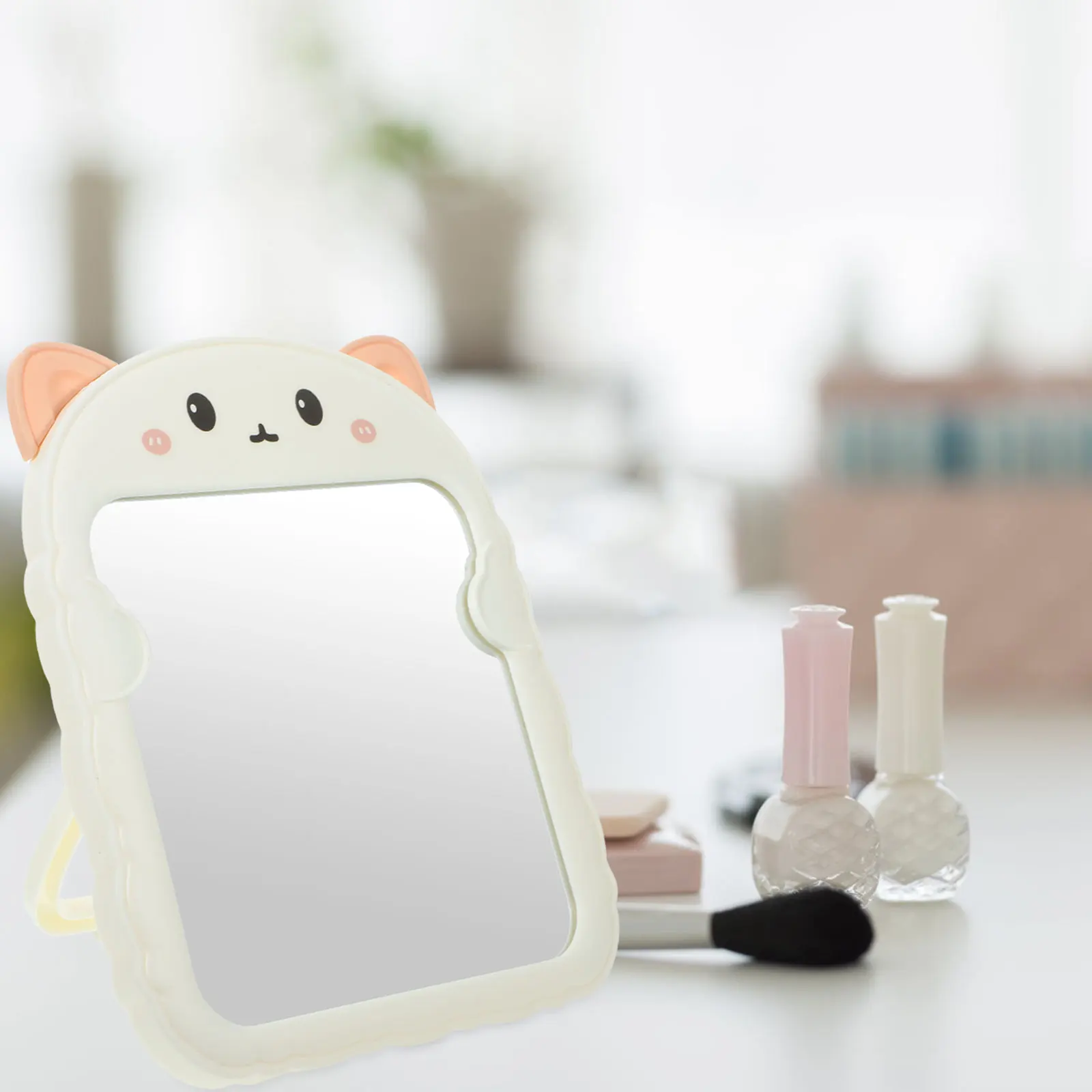 고양이 귀 탁상용 화장 거울 접이식 데스크탑 화장 거울 메이크업 면도 스킨케어용 견고한 재사용 가능한 소재