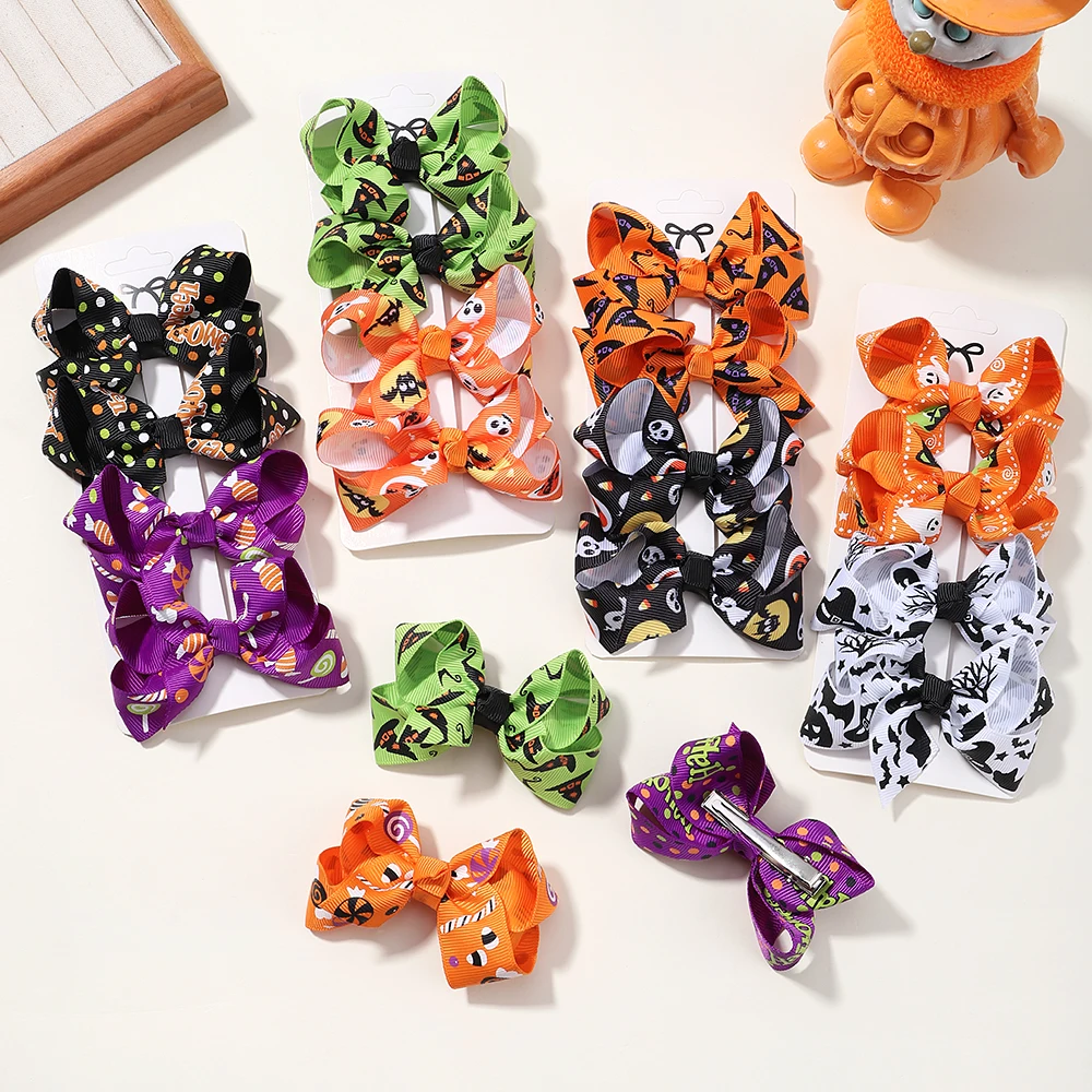 

4Pcs/Set Halloween Baby Hair Clips Skull Bow Hairpins Funny Gothic Kids Bowknots Holiday Party Hair Accessories for Girls