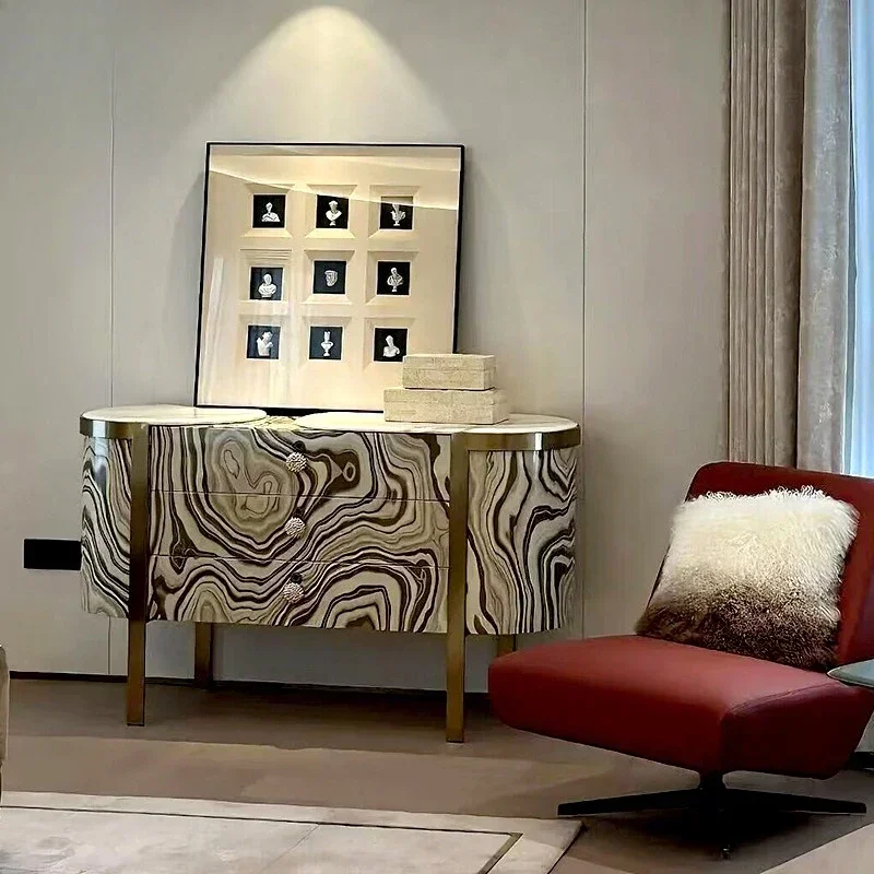 Gabinete de porche de madera maciza de arte de lujo ligero, villa, casa de signer, cabina lateral de comedor creativa de alta gama et