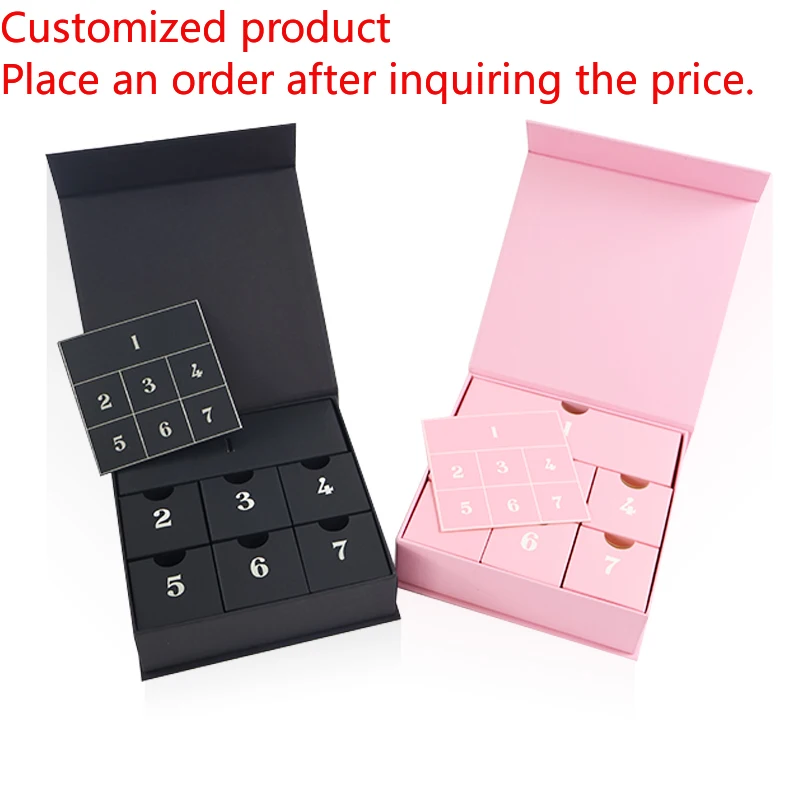 

2025.Reusable Wholesale Empty 7 Days Pink Black Christmas Advent Calendar Box for Beauty Cosmetic Keychain Jewelry Package