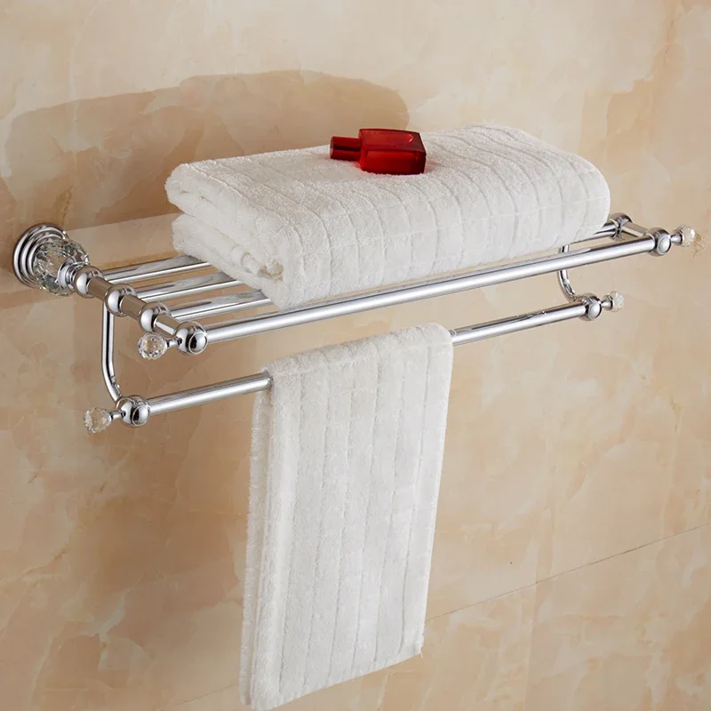 Bathroom Accessories set Brass Shower Shelf  Toilet Paper Holder Silver Crystal Wall Mounted Towel Bar Toilet Brush Holder