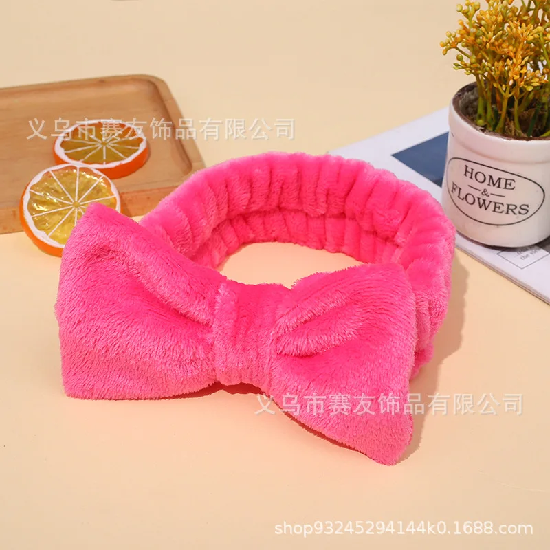 

Gentle Skincare Headband Coral Fleece with Bow Detail Stretchable Face Washing Band for Women Girls Daily Use