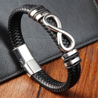 Classic Stainless Steel Leather Bracelet For Mens Chain Wristband Business Charm Jewelry Accessories for Dad Boyfriend
