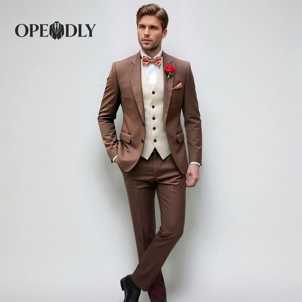 

OPEODLY Men's 3 Piece Tuxedo Suit Slim Fit One Button Blazer Jacket Vest Pants Set for Formal Wedding Business