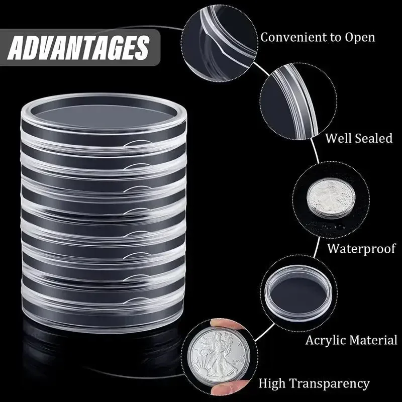 30/32/33/38/40/45/mm Coin Storage Box Clear Plastic Clear Plastic Container Round Capsules Medal Protection Collection Supplies
