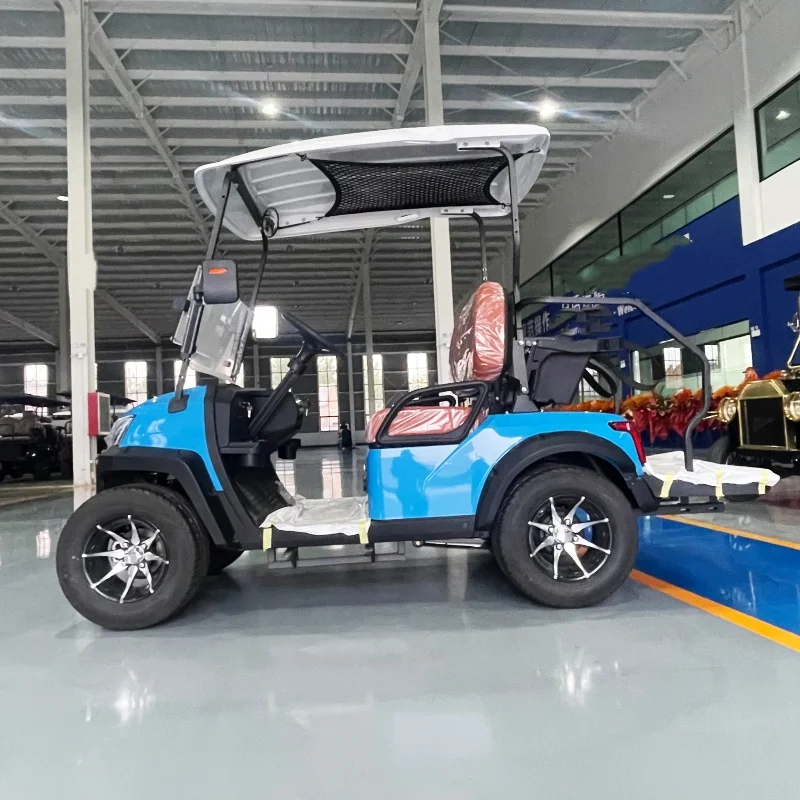 

Off-Road Buggy All-Terrain Electric Golf Cart Lithium Battery Brown Upholstered Seat Off-Road Tires Golf Bag Straps And Basket