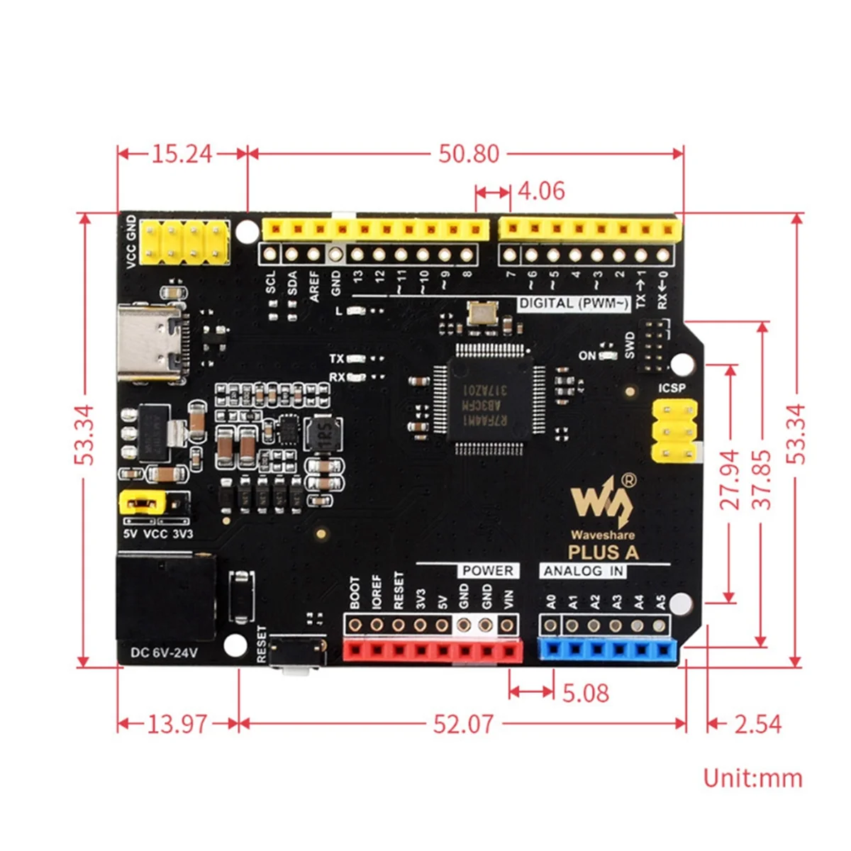 Плата разработки AT87-Waveshare R4 Plus R7FA4M1AB3CFM R7FA4 Plus, совместимая с Arduino UNO R4 Minima R7FA4 Plus A