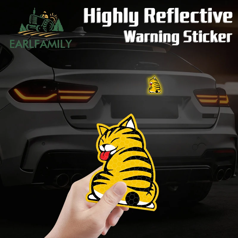 EARLFAMILY Reflectiive Car Rear Windshield Sticker Featuring A Creative Cartoon Image of A Car Cat Windshield Wiper Decor