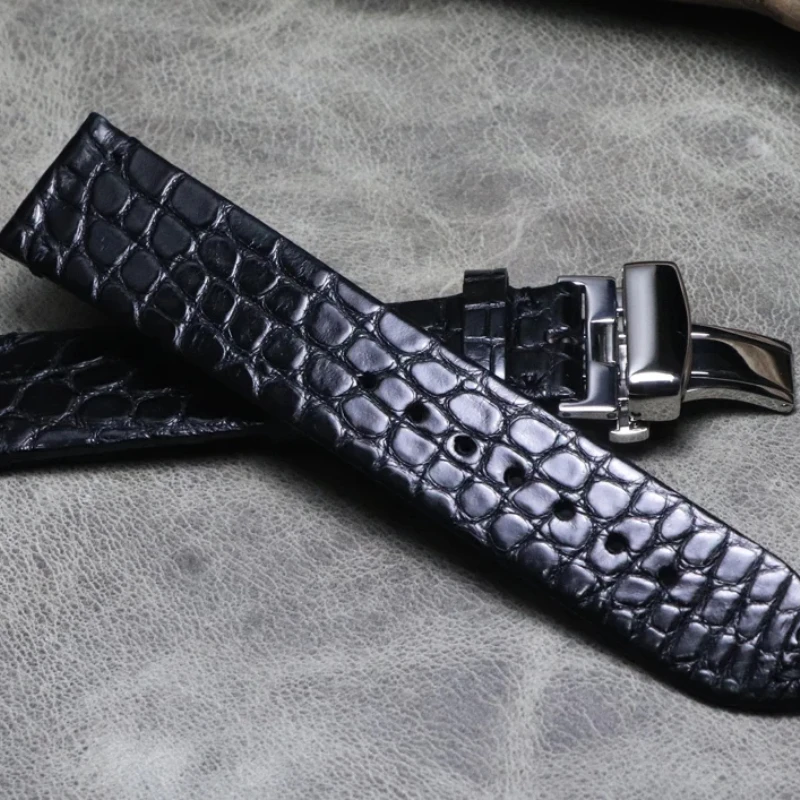 Thin crocodile Wristband Genuine leather bracelet Black Brown watch strap Butterfly buckle watchband 16 18 19 20 21 22mm