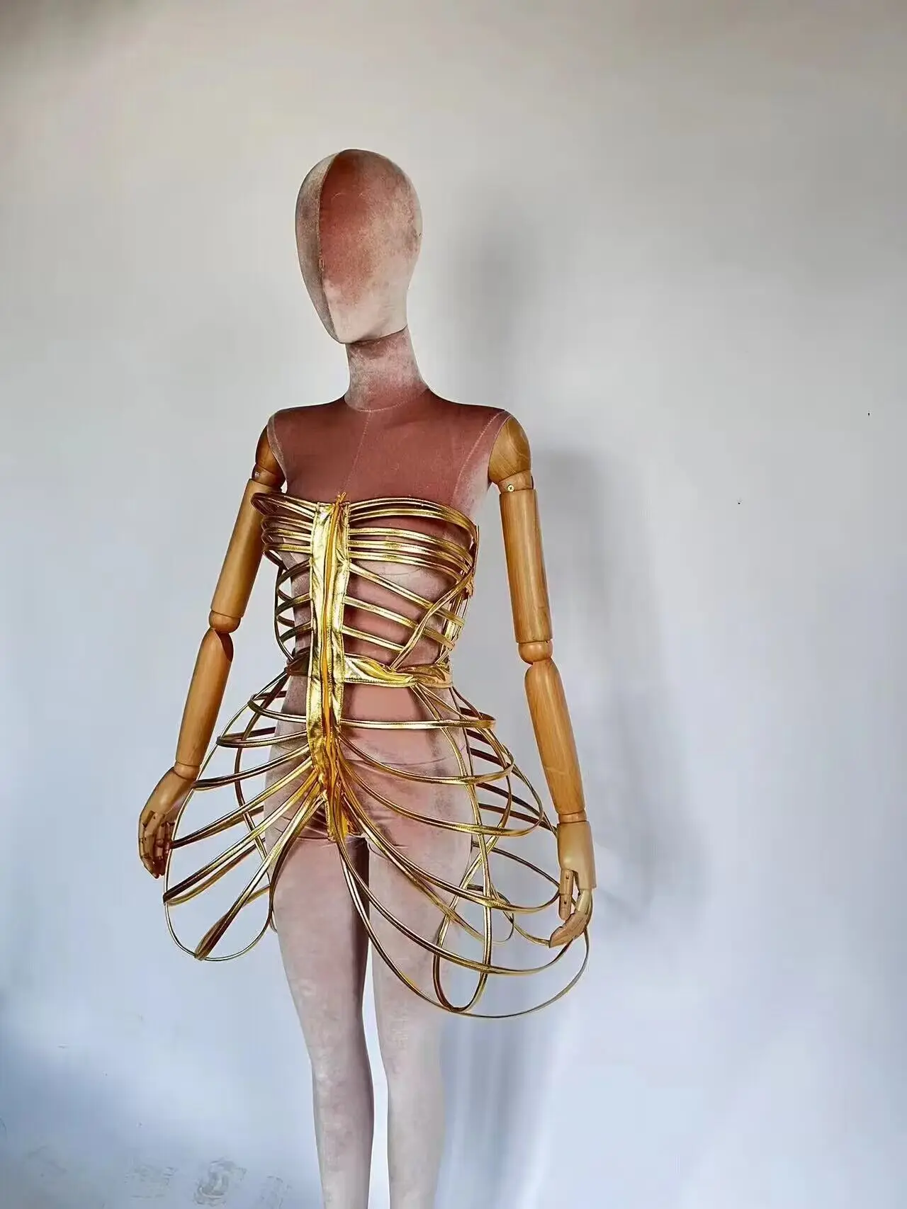 

Gold CAGE Dress Folk Dance Costume Luxury show Costume Future carnival club bar performance outfit