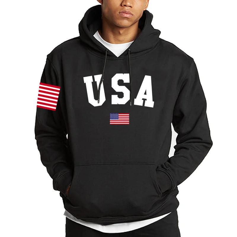 Capital USA And Flag Of The United States Men Sweatshirt Japan Anime Clothes Autumn Loose Hoodies Fashion Pocket Warm Pullovers