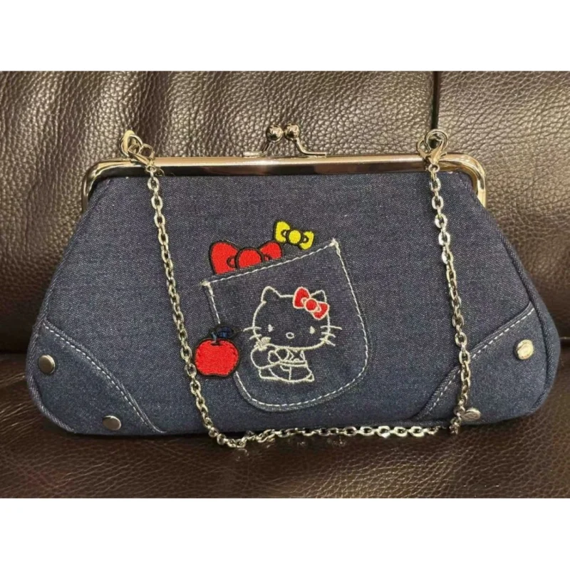 

Hello Kitty Makeup Bag Anime Girl Versatile Anime Versatile Denim Handbill Shoulder Walk Decoration Kawaii Women Gift Wholesale
