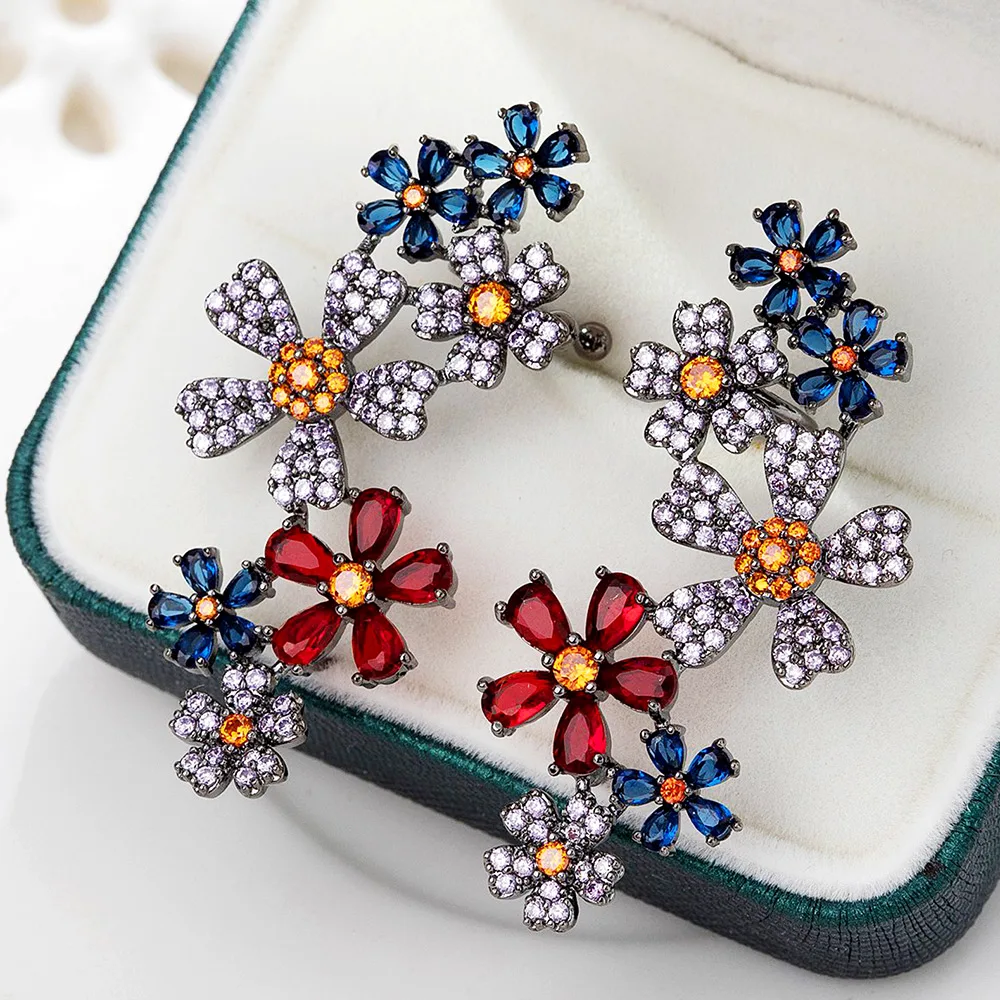 

Missvikki New Luxury Flowers Pendant Earrings Full Micro Elegant Shiny Cubic Zirconia for Women Bridal Wedding Party Jewelry