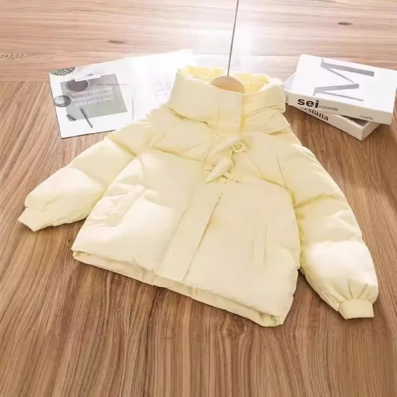 ZOETOPKID Children Autumn Winter Down Cotton Jacket Horn Buttons Turtleneck Collar Warm Coats Kid Girls Solid Casual Outwear