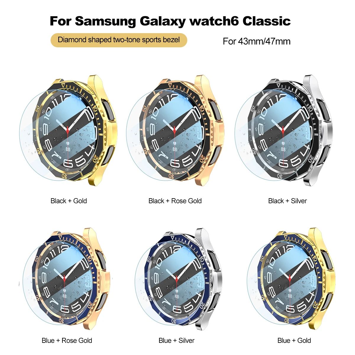 Bezel+Tempered Glass Film For Samsung Galaxy Watch 6 Classic 47mm 43mm Bumper 3 in 1 Case Galaxy 6 Classic 47MM Screen Protector