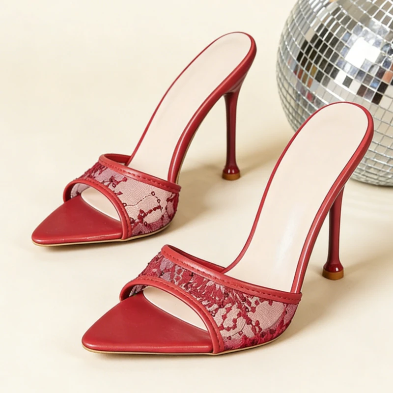 

Женские туфли-мюли с вышивкой и сеткой, летние, 2026, с открытым носком, дизайнерские, большие размеры до 43, элегантные женские шлепанцы