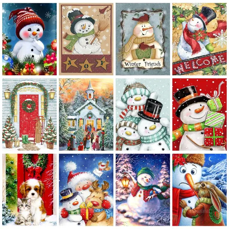 

CHENISTORY Full Diamond Painting Frame Snowman Winter Landscape Diamond Embroidery Gift For Adults Paint Kit Home Decors Art