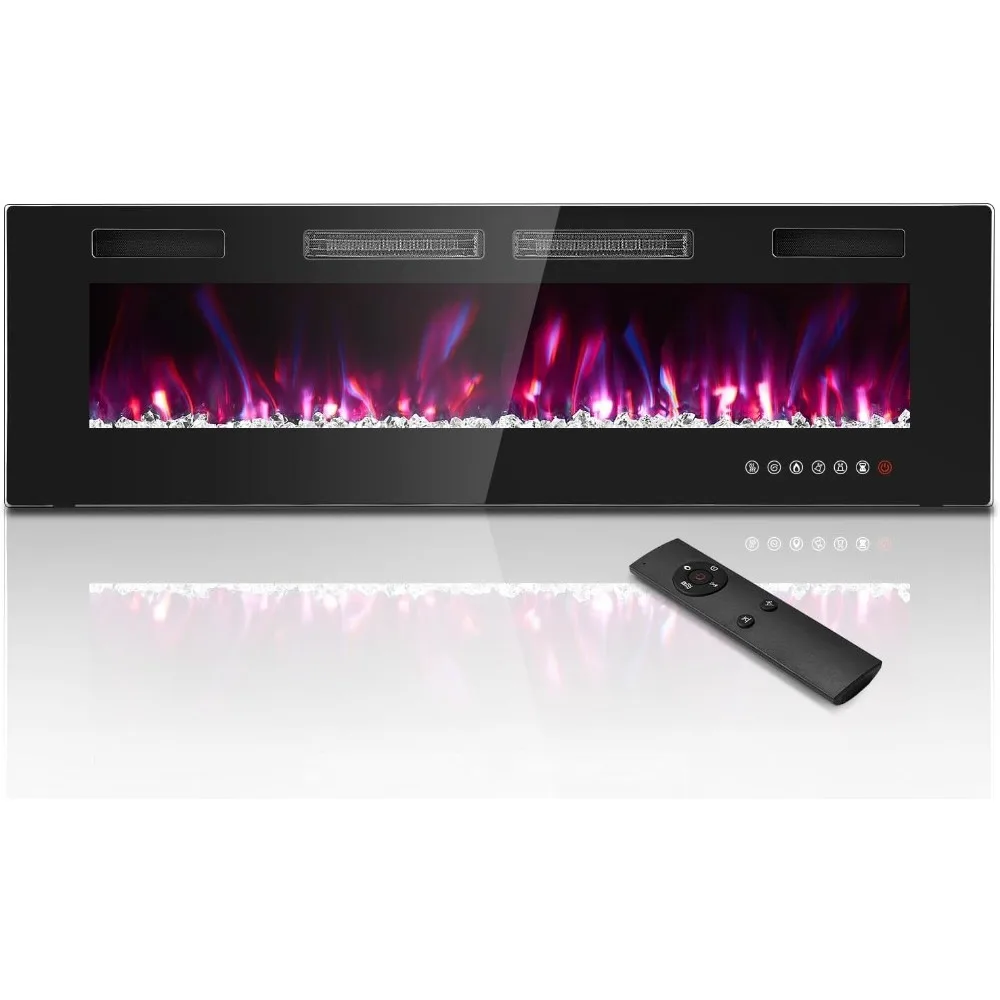 

60” Electric Fireplace, Ultra-Thin Wall Mounted Electric Fireplace, Electric Fireplace Insert Heater, 750/1500W Recessed Fire