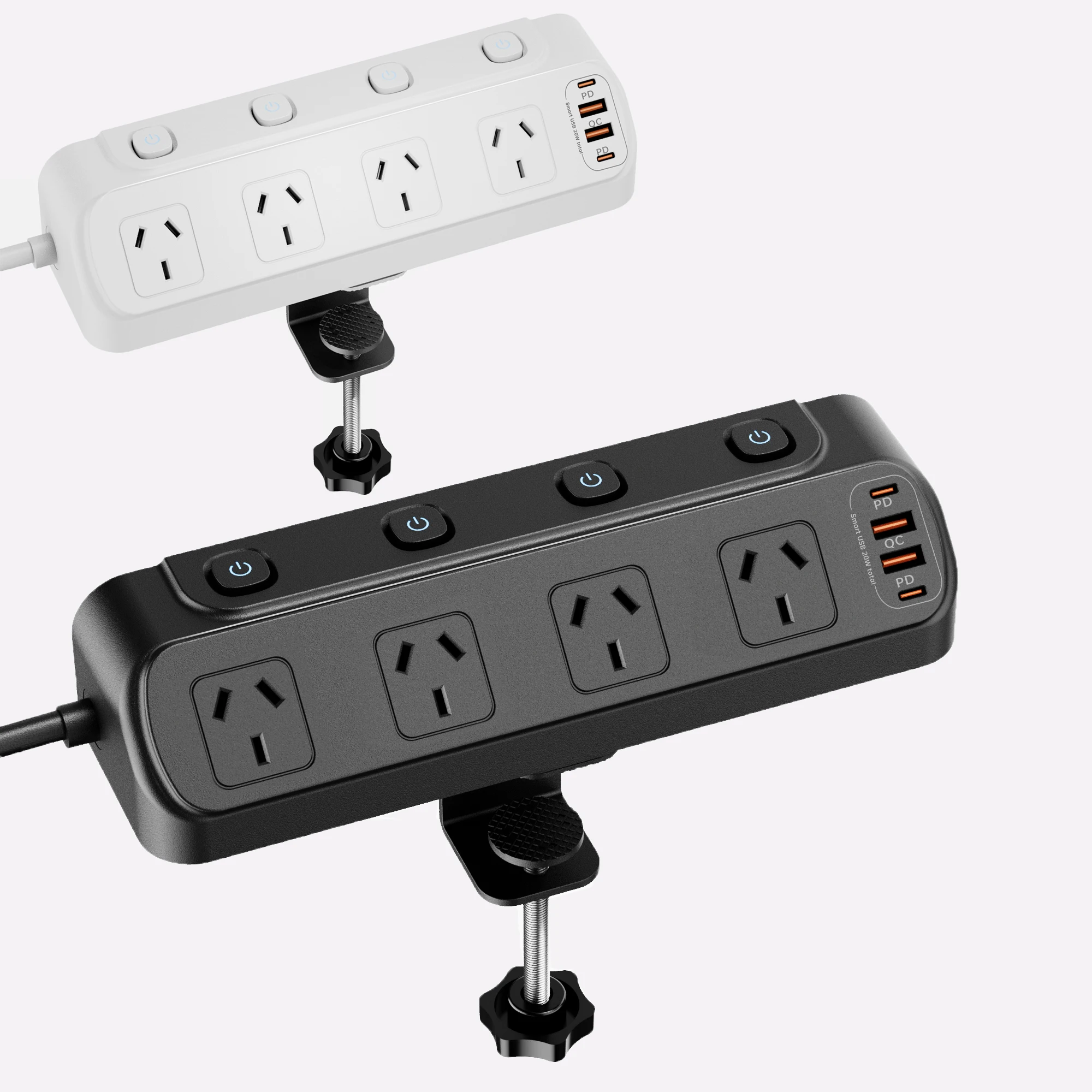 2500W Australia Au Ac Plug Multitap Independent Switch Power Strip 2m Extension Cord Outlets with 3 Usb-A 3 Usb-C Charging Ports