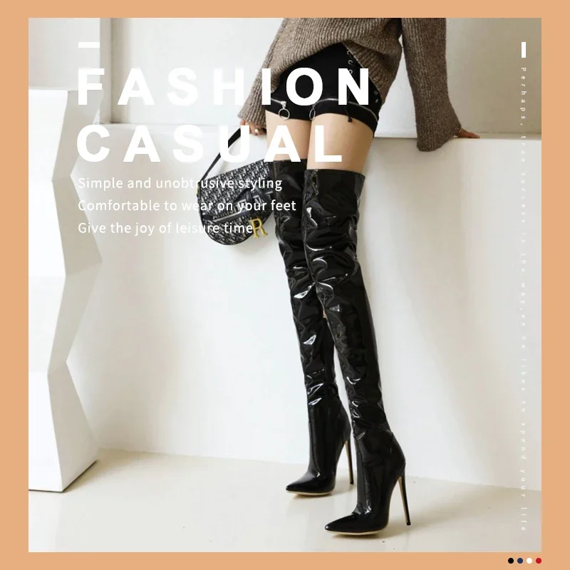 2022 Sexy Over The Knee Boots Women High Heels Shoes Soft Leather Autumn Winter Knight  Oversized