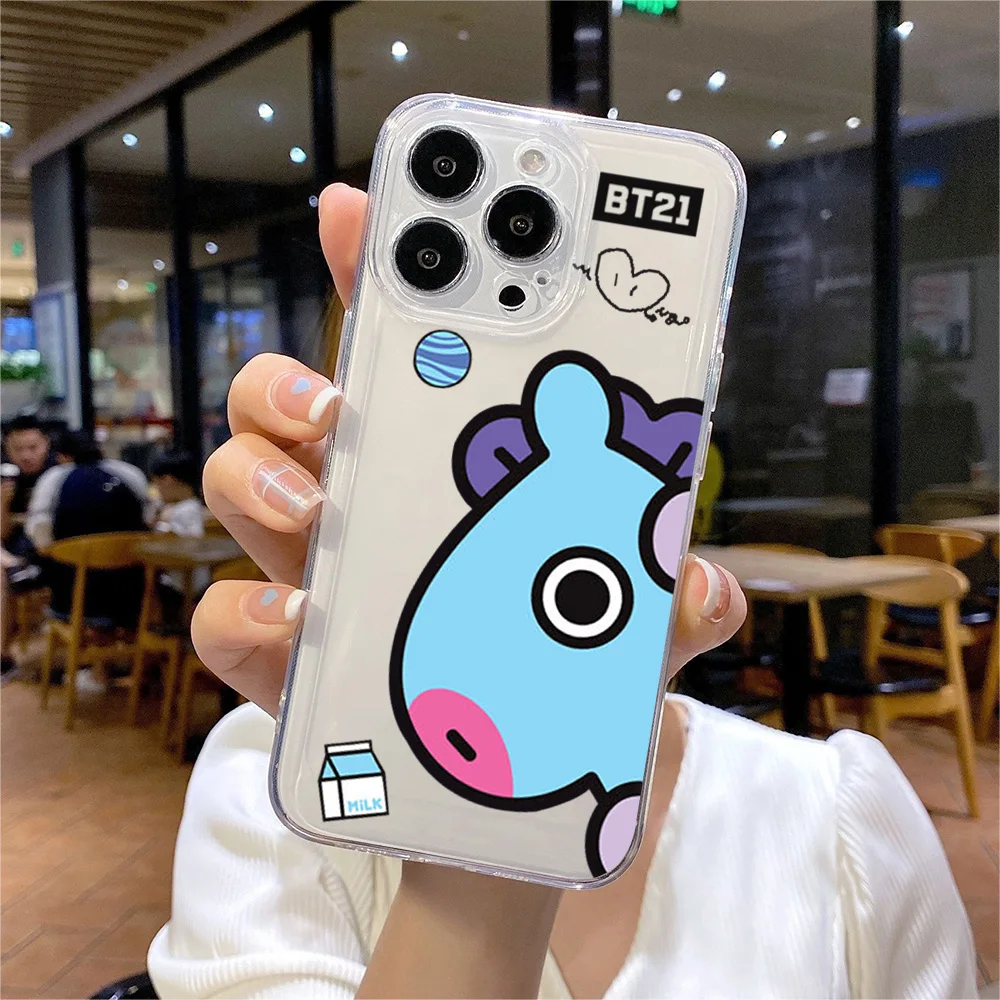 Cartoon Phone Case For -B-BT21s iPhone 16e 16 15 14 13 12 11 Mini Pro Max X XR XSMax 7 8 Plus Transparent Soft TPU Back Cover - náhled 5